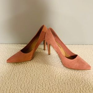 Pink suede heels